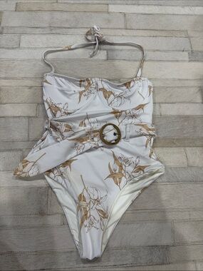 Revel Rey White Floral One-Piece Swimsuit with Belt